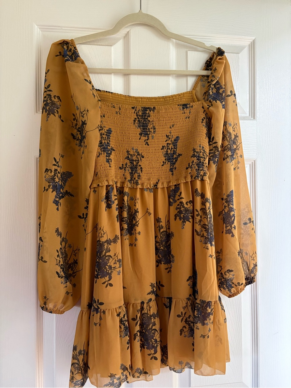 Aritzia Mustard Yellow Floral Mini Dress